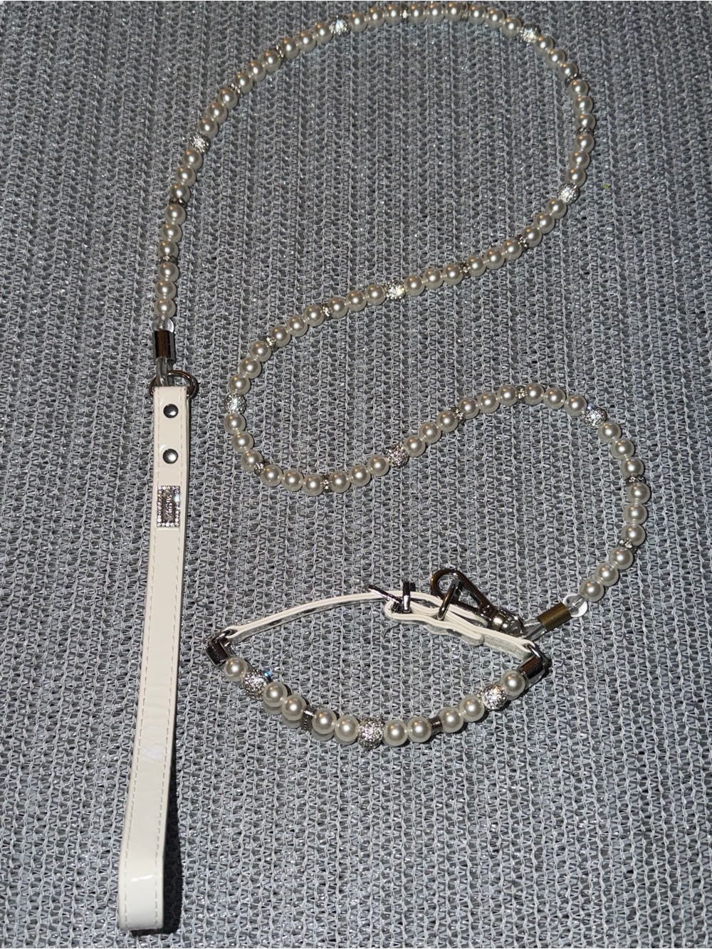 elegant pearl beaded pet leash and collar set